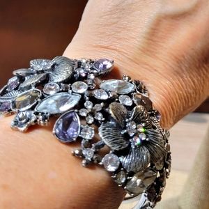 Crystal Flower Corsage Bracelet | Giant Rhinestone Flowers Bangle Bracelet